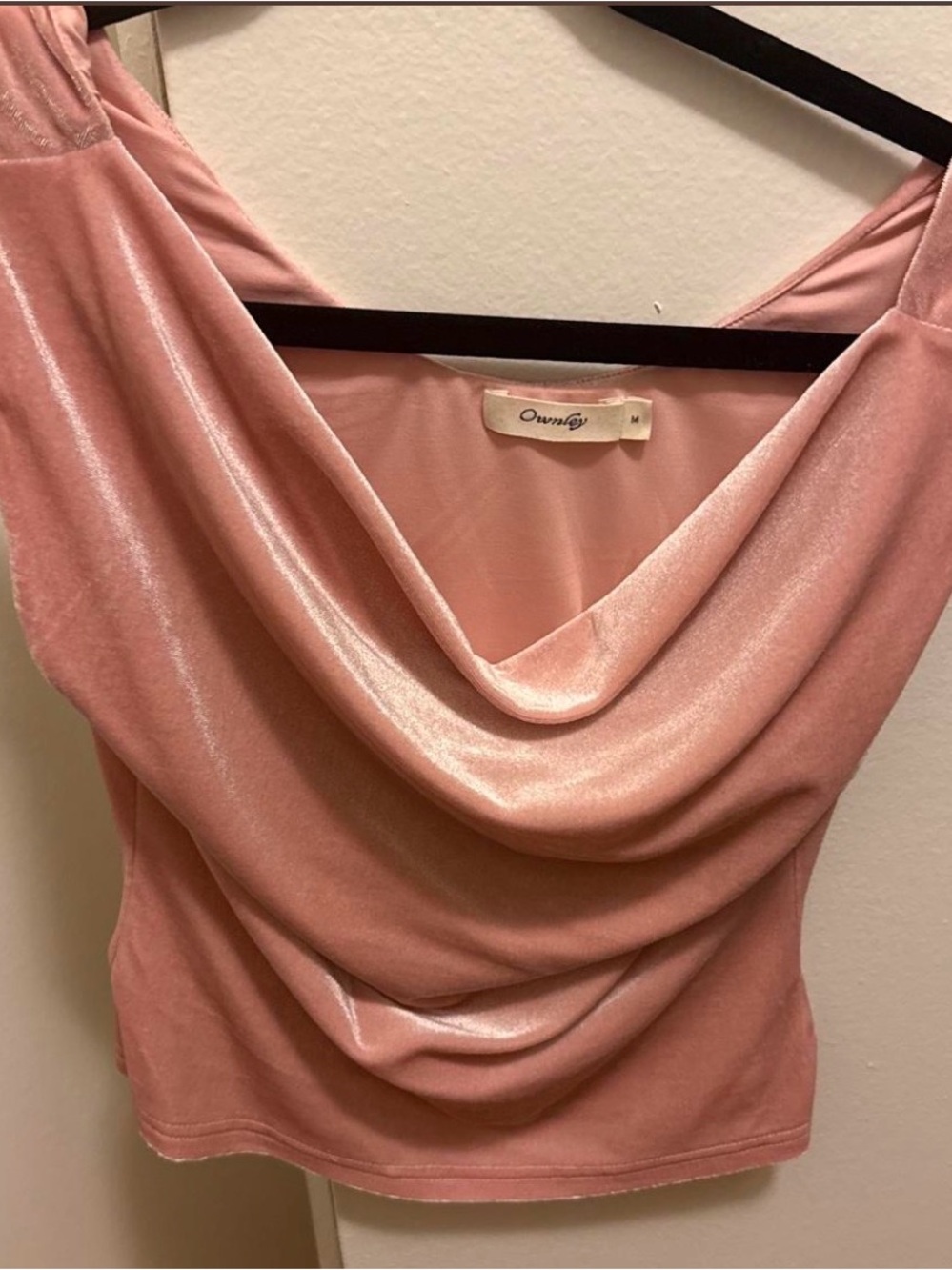 Pink Satin Draped Cowl Neck Blouse